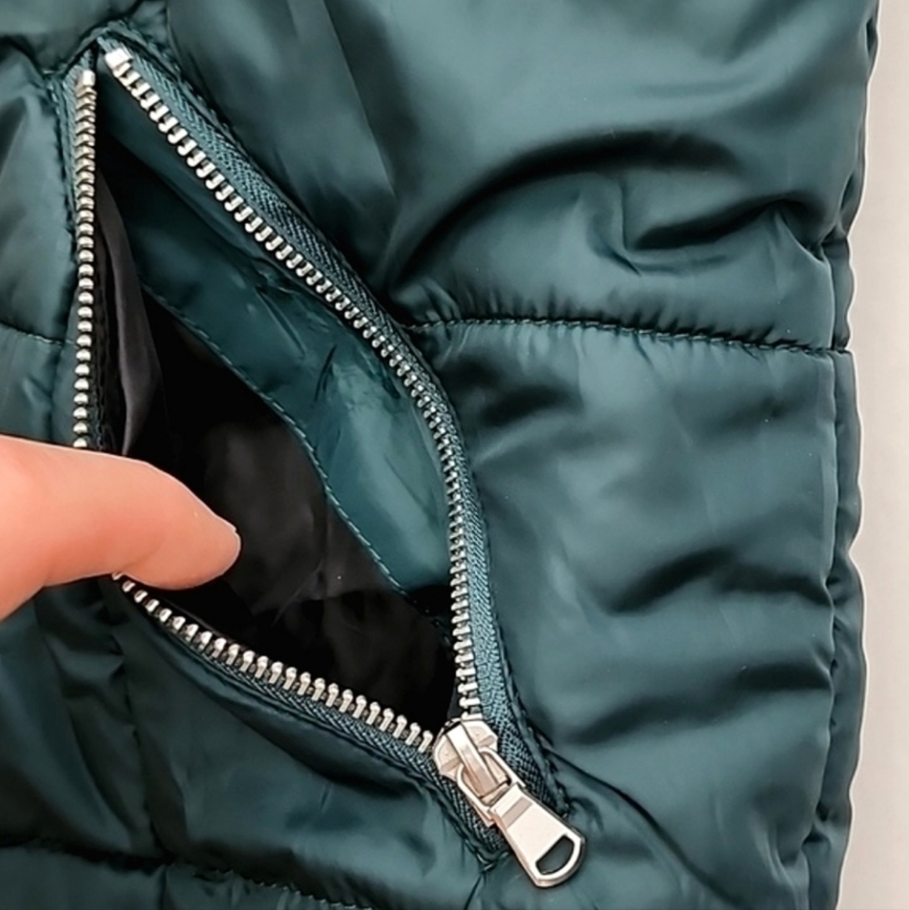 Vero Moda Women's Quilted Winter Emerald Green Jacket Black Faux Fur Collar M - Picture 7 of 14